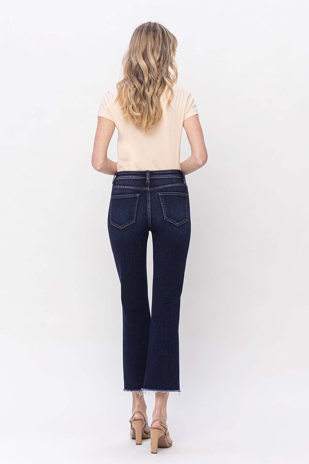 Vervet High Rise Step w/raw Hem Crop Flare Jean