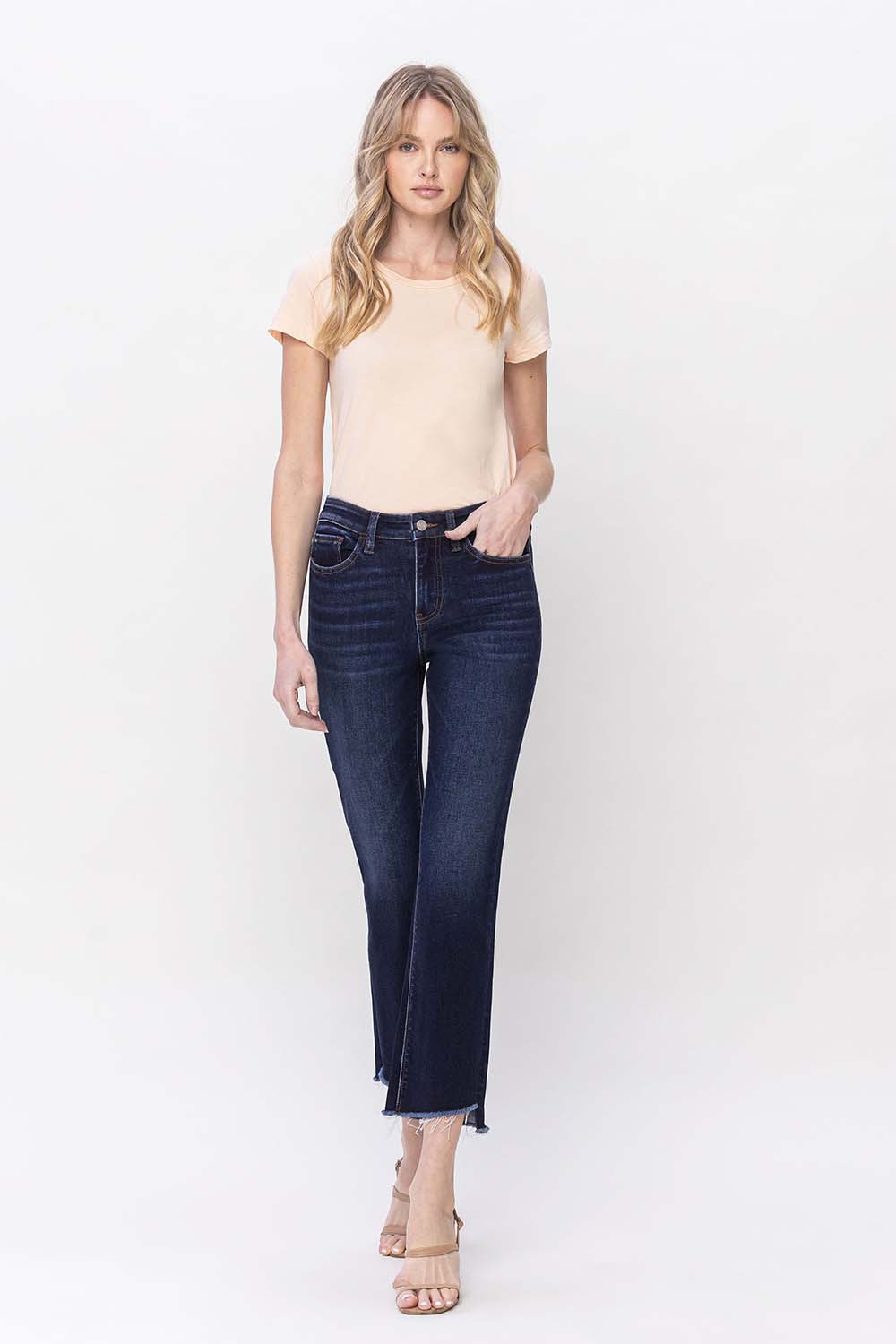 Vervet High Rise Step w/raw Hem Crop Flare Jean