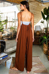Wide Leg Solid Textured Knit Suspender Pants