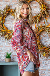 First Love Paisley Print Tie-Keyhole Neck Button Down Shirt - Curvy Size