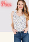 Floral print rib henley top - Curvy Size - 2 Colors