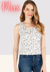 Floral print rib henley top - Curvy Size - 2 Colors