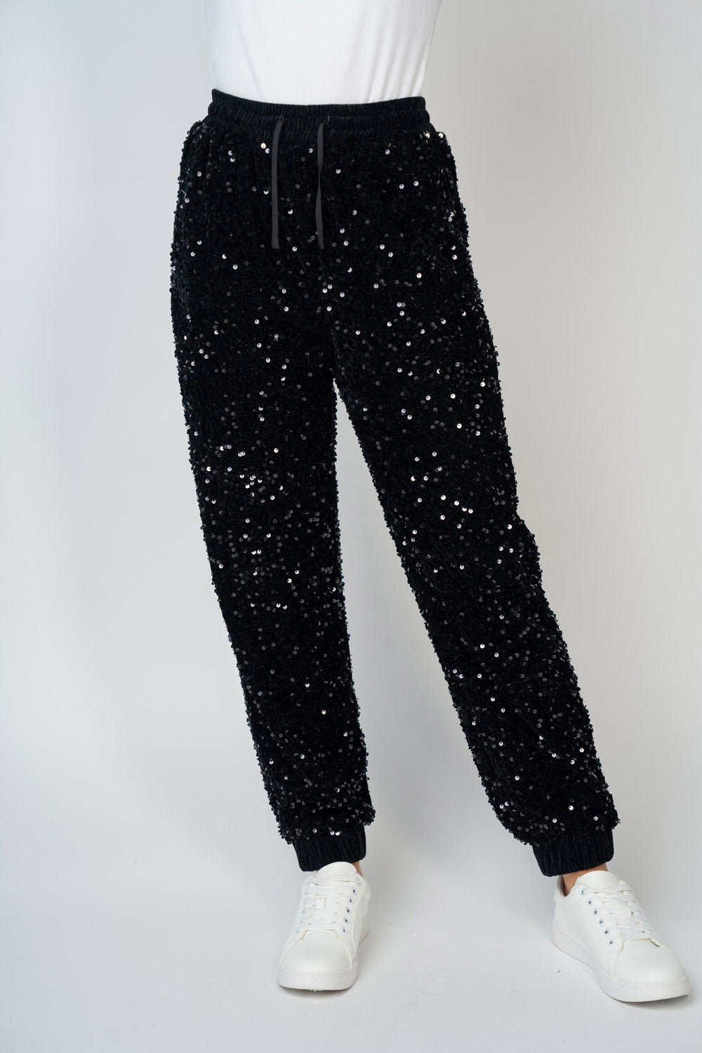High Waisted Sequin Knit Joggers - Curvy Size