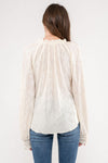 Ruffle Neck Tie Plisse Long Sleeve Top