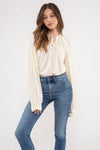 Ruffle Neck Tie Plisse Long Sleeve Top
