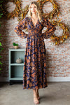 SALE First Love Floral Print Surplice Smocked Waist Maxi Dress - Curvy Size