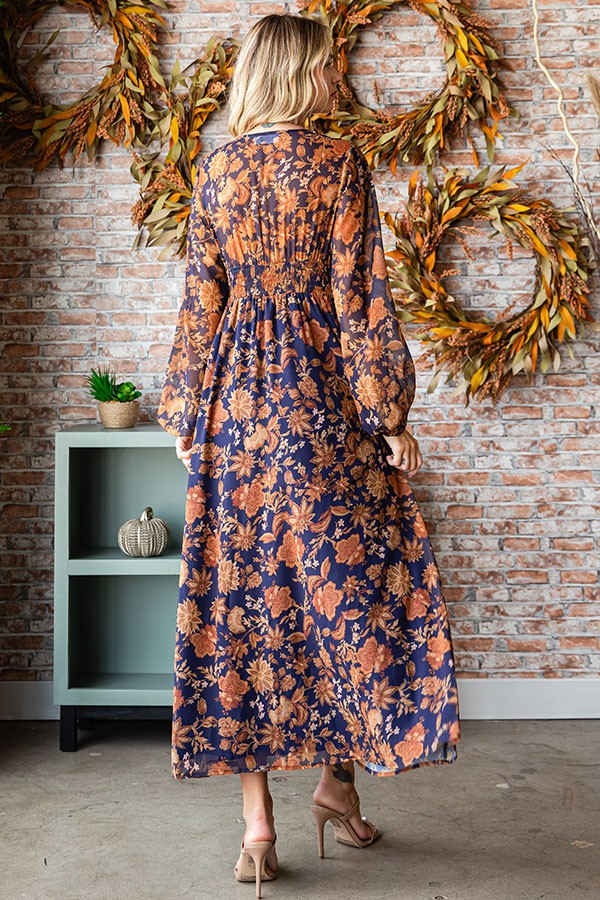 SALE First Love Floral Print Surplice Smocked Waist Maxi Dress - Curvy Size