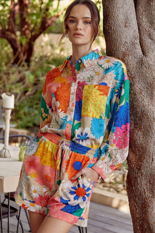 JODIFL Tropical Color Print Top- Curvy Size