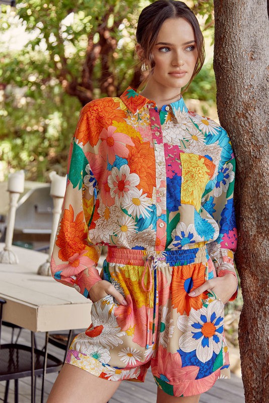 JODIFL Tropical Color Print Top- Curvy Size