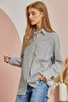 Striped Button Down Shirt - Curvy Size