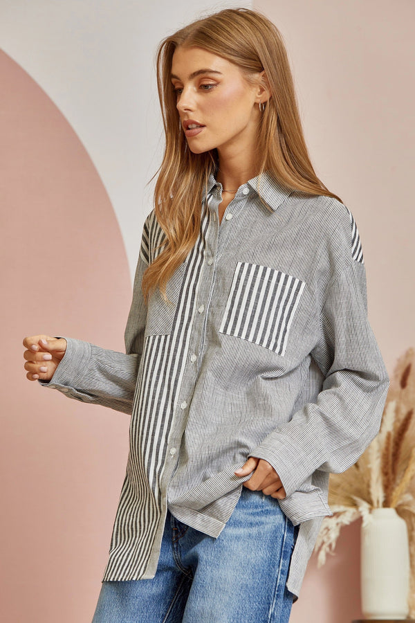 Striped Button Down Shirt - Curvy Size