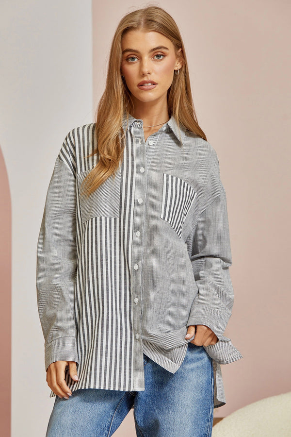 Striped Button Down Shirt - Curvy Size