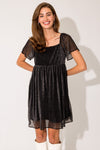 Short Sleeve Square Neck Textured Lurex Dress
