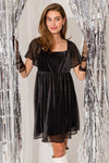 Short Sleeve Square Neck Textured Lurex Dress