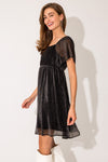 Short Sleeve Square Neck Textured Lurex Dress