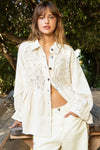 POL Embroidered floral pattern button down shirt