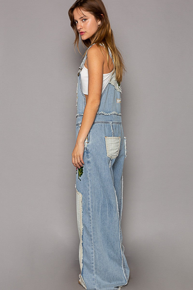 POL Floral patchwork embroidery overall
