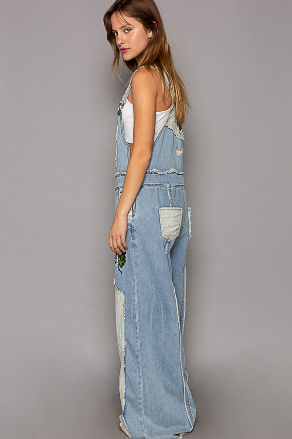POL Floral patchwork embroidery overall