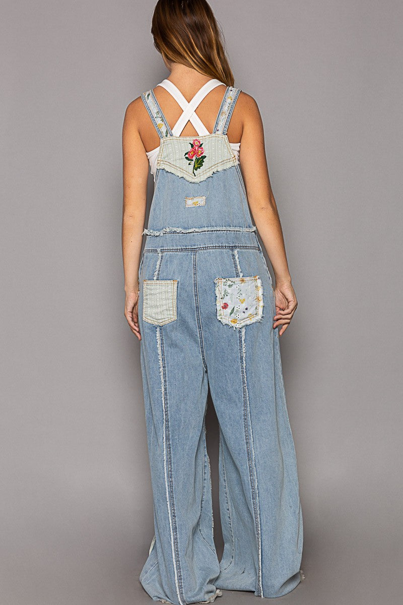 POL Floral patchwork embroidery overall