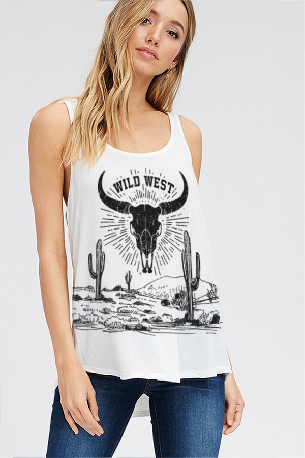 Western black skull print tank top - 2 Colors