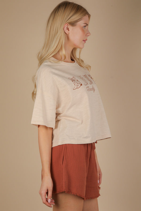 Very J Oversized Screen Print Graphic Casual Knit T Shirt