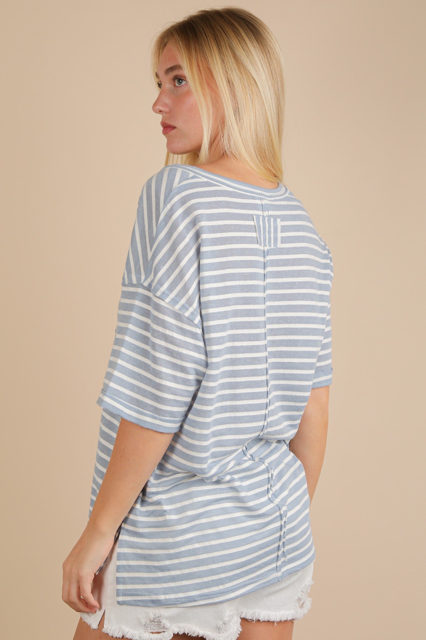 Very J Oversized Stripe Casual V-neck Knit Top