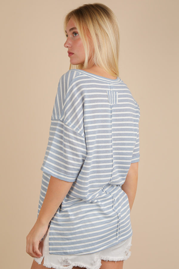 Very J Oversized Stripe Casual V-neck Knit Top