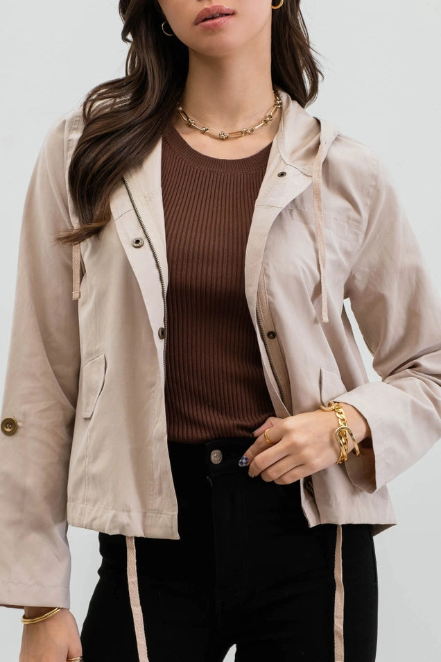 Blu Pepper Snap Button Zip Up Hooded Jacket