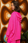 Button Up Solid Knit Hoodie With Tunnel Hem