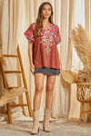 Poncho Top with Floral Embroidery - Curvy Size