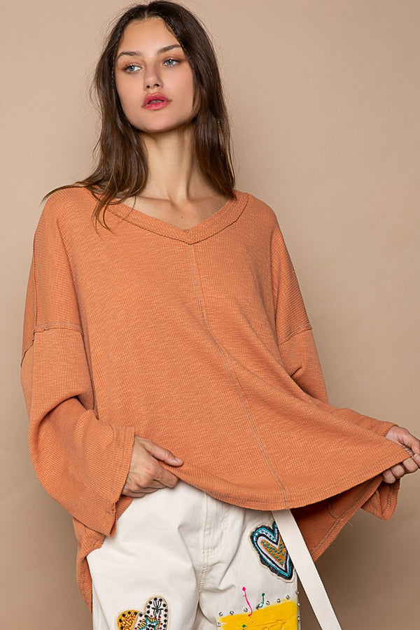 POL Oversize V-neck Long Sleeve Solid Basic Top - 3 Colors