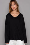 POL Oversize V-neck Long Sleeve Solid Basic Top - 3 Colors