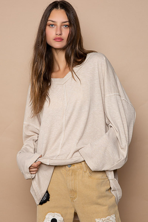 POL Oversize V-neck Long Sleeve Solid Basic Top - 3 Colors
