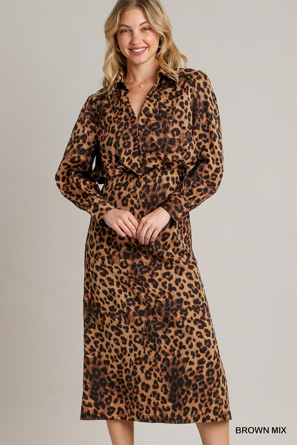 Animal Print Midi Dress with Side Zipper