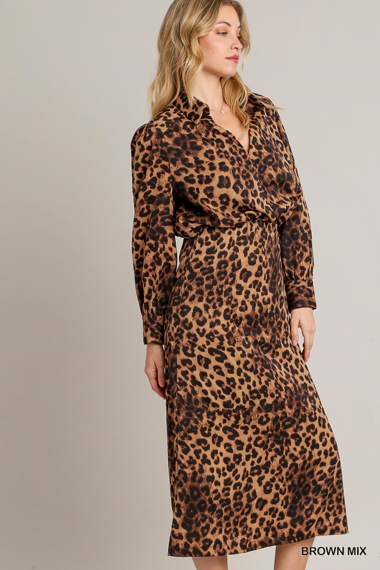 Animal Print Midi Dress with Side Zipper