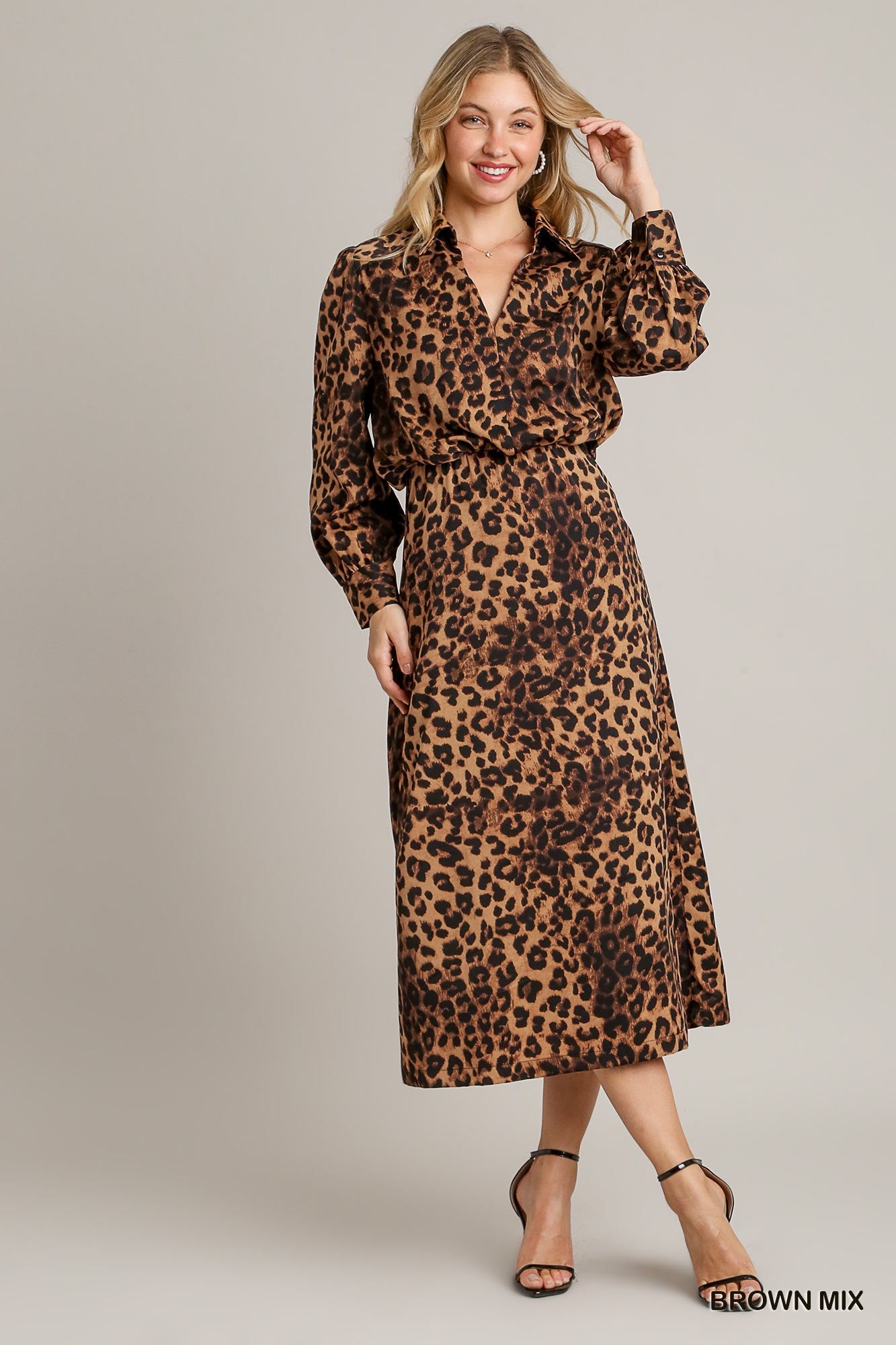 Animal Print Midi Dress with Side Zipper