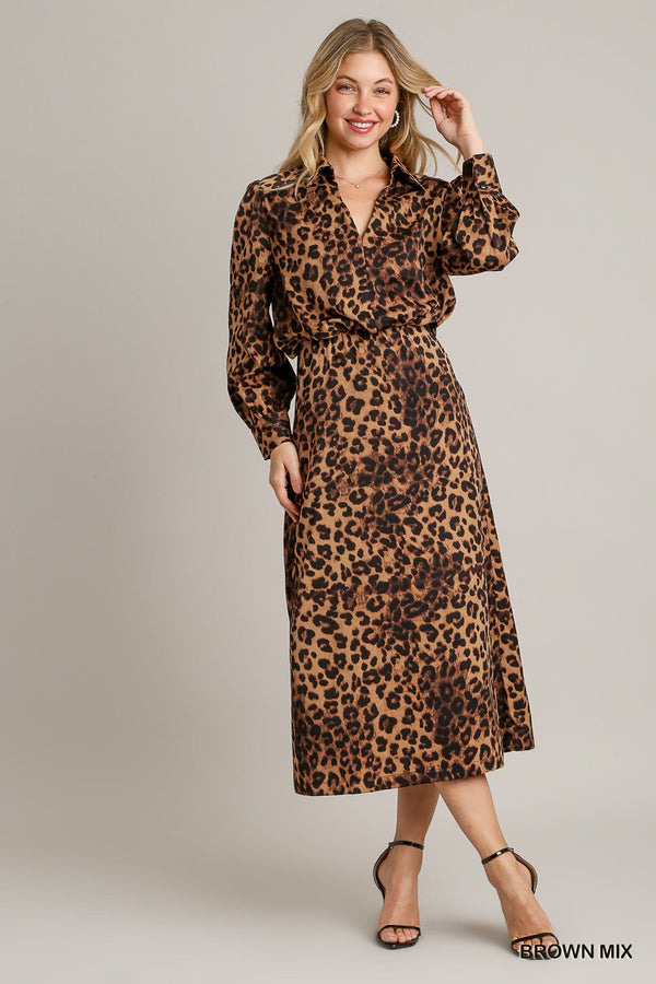 Animal Print Midi Dress with Side Zipper