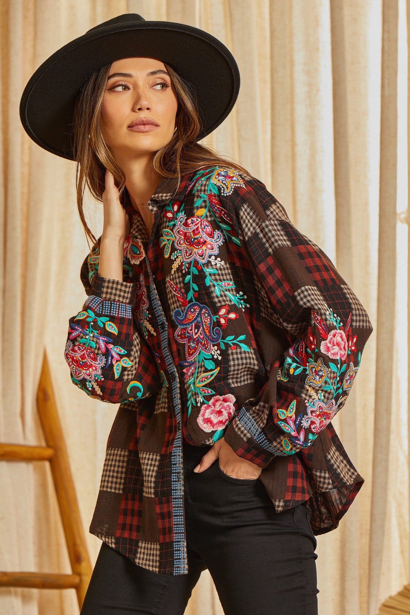 Button Up Embroidery Top