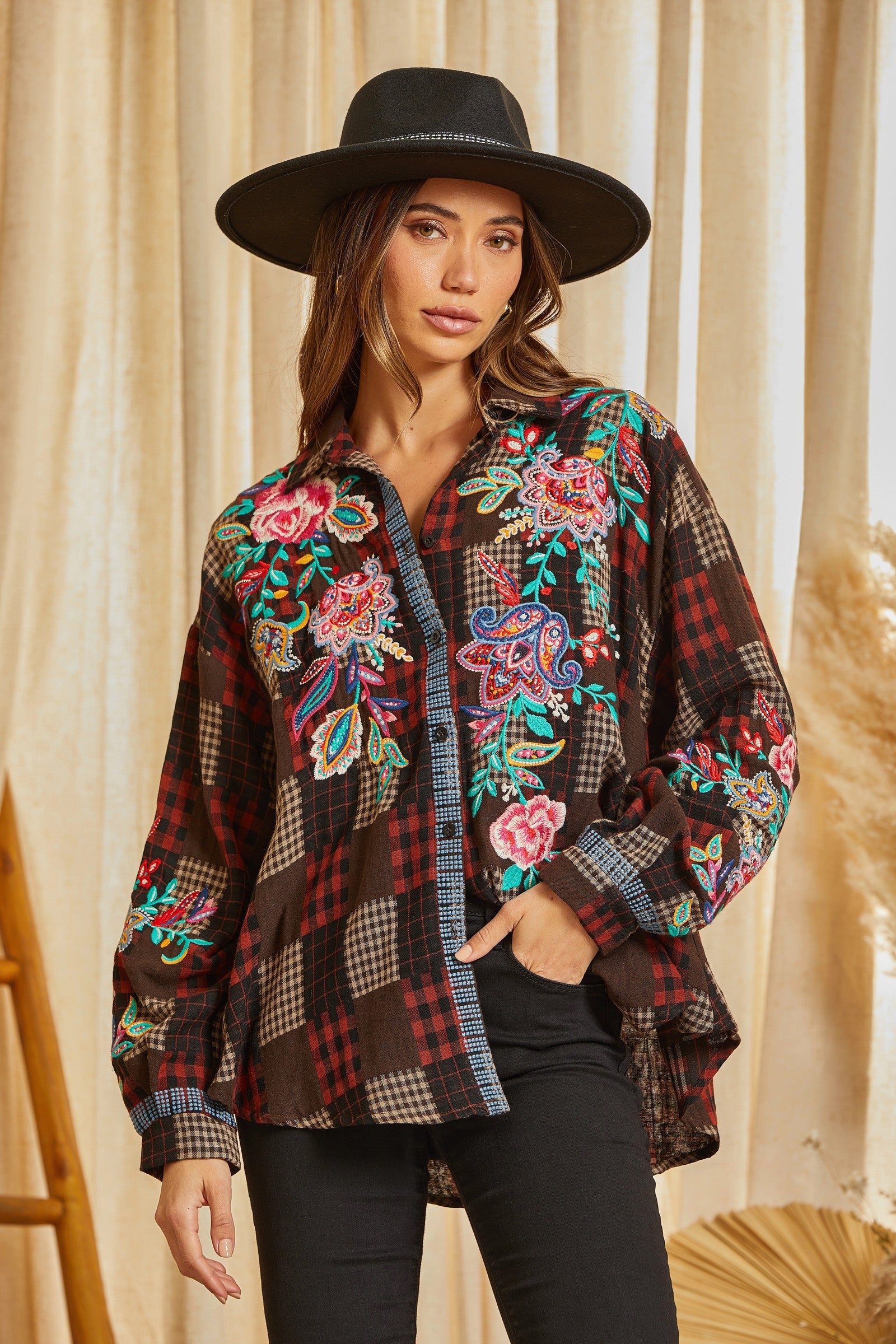 Button Up Embroidery Top