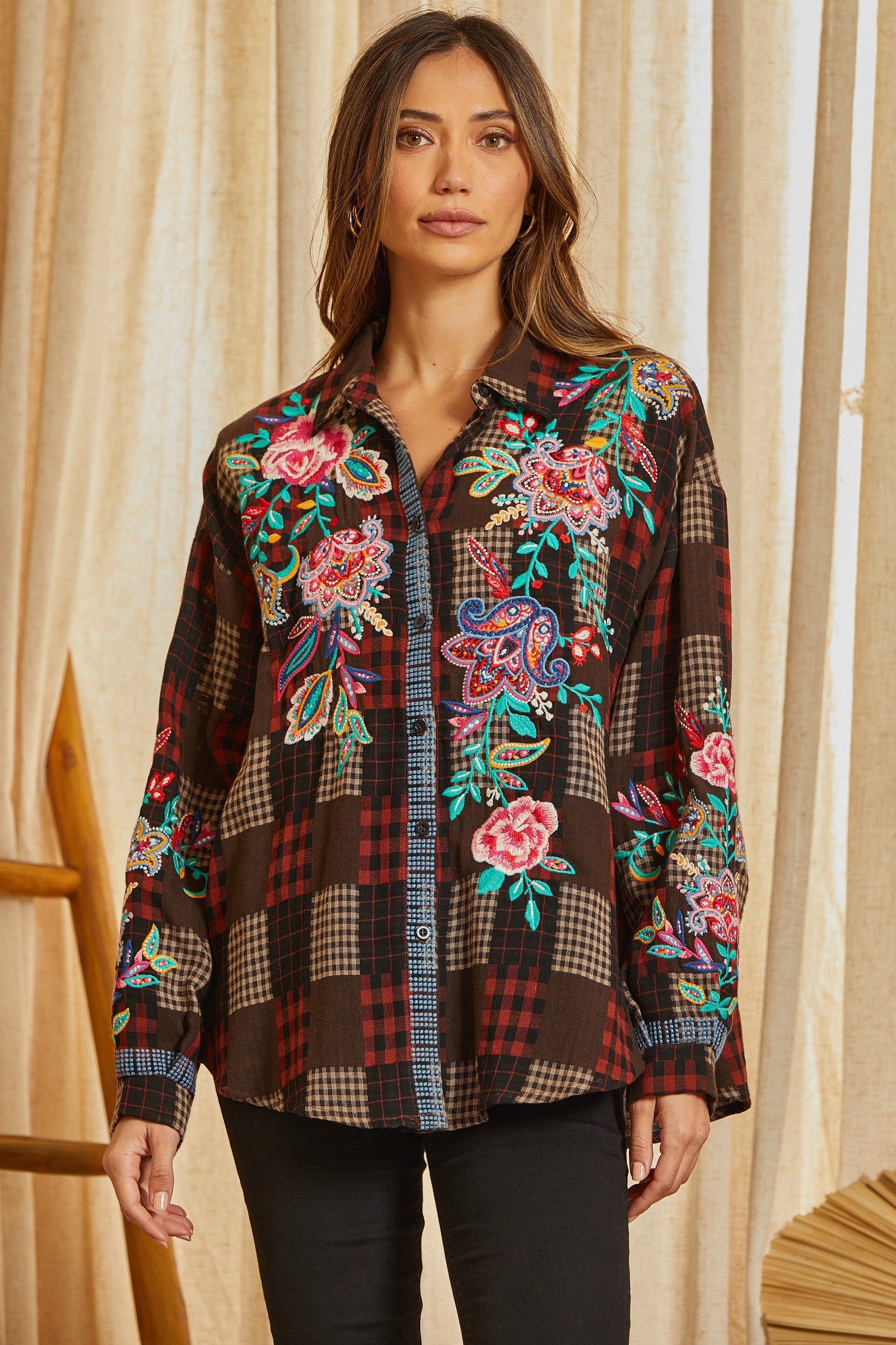Button Up Embroidery Top