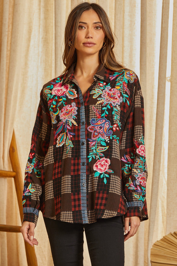 Button Up Embroidery Top