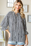 Paisley Print Tie-keyhole 3/4 sleeve Blouse - Curvy Size - 2 Colors