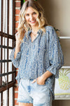 Paisley Print Tie-keyhole 3/4 sleeve Blouse - Curvy Size - 2 Colors