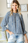 Paisley Print Tie-keyhole 3/4 sleeve Blouse - Curvy Size - 2 Colors