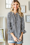 Paisley Print Tie-keyhole 3/4 sleeve Blouse - Curvy Size - 2 Colors