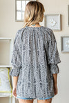 Paisley Print Tie-keyhole 3/4 sleeve Blouse - Curvy Size - 2 Colors
