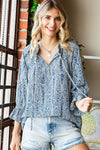 Paisley Print Tie-keyhole 3/4 sleeve Blouse - Curvy Size - 2 Colors