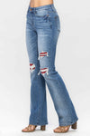 Judy Blue Mid Rise Plaid Patch Detail Bootcut - Curvy Size