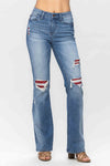 Judy Blue Mid Rise Plaid Patch Detail Bootcut - Curvy Size