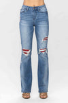 Judy Blue Mid Rise Plaid Patch Detail Bootcut - Curvy Size